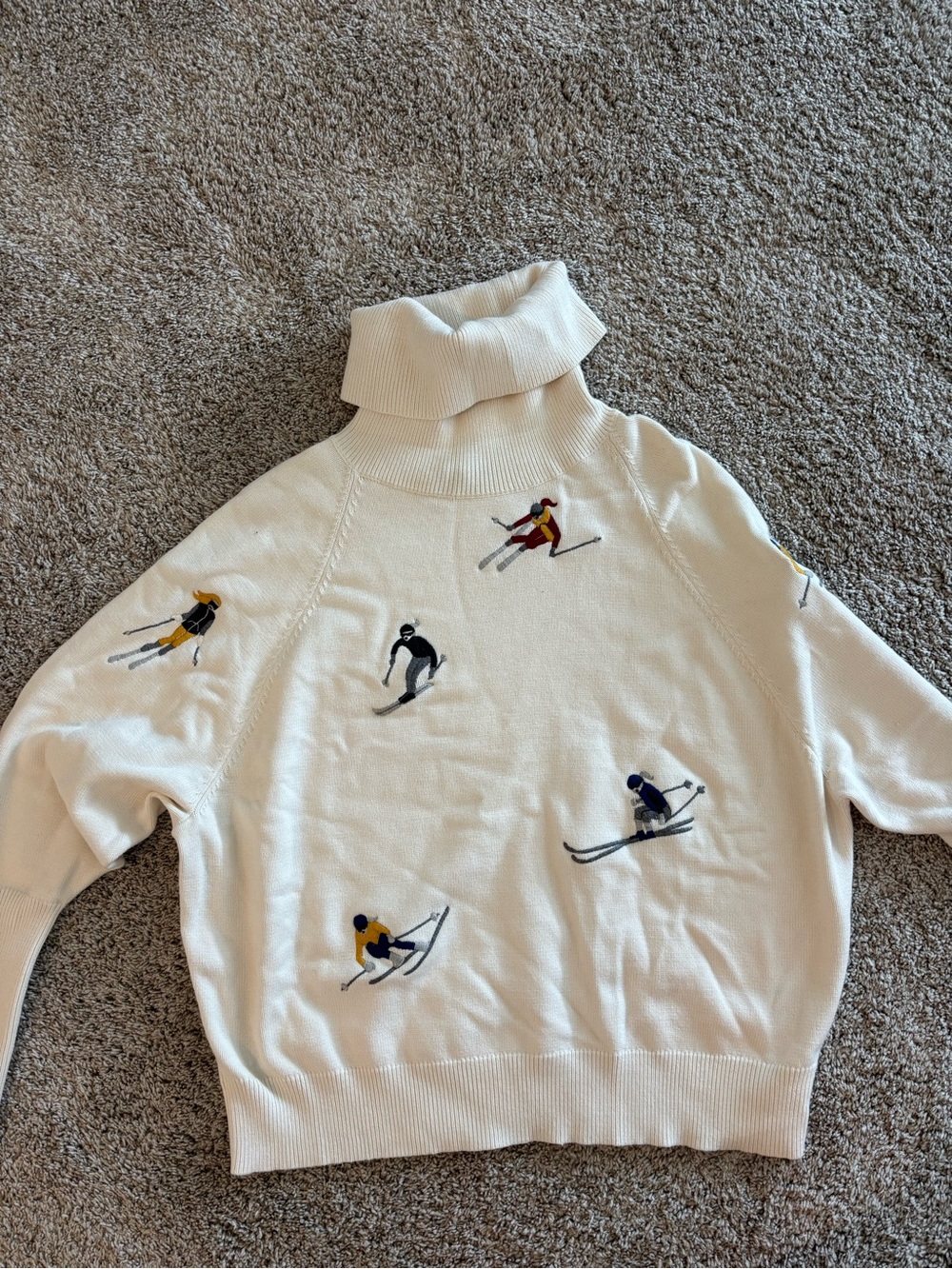 Alp N Rock Cream Turtleneck Sweater with Multicolor Skier Embroidery